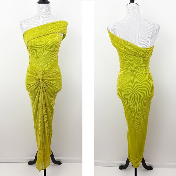 NWT Baobab Aria Dress Size S Lime Punch Midi Off-the-Shoulder Free People Slit - Picture 2 of 10